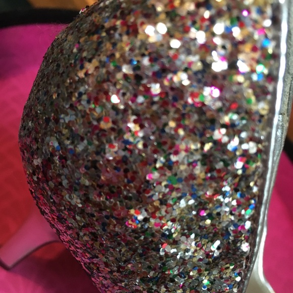 UPDATED Host Pick Silver Multicolor Rainbow Glitter peeptoe platform heel pumps - Picture 10 of 15